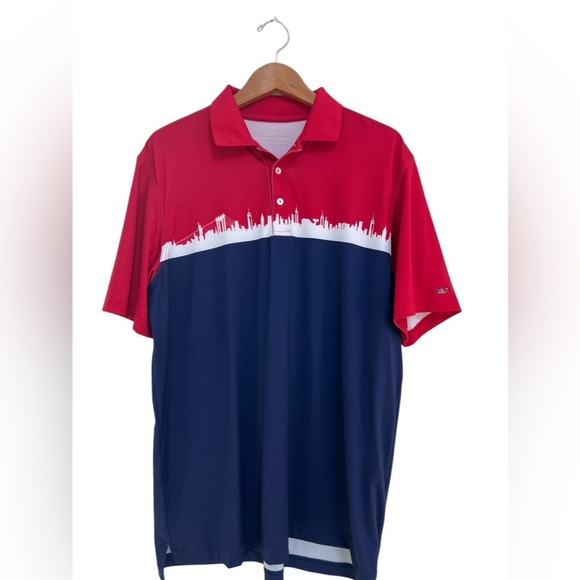 Vineyard Vines Performance Men’s Golf Polo Red White Blue Colorblock Stripe - Picture 1 of 5